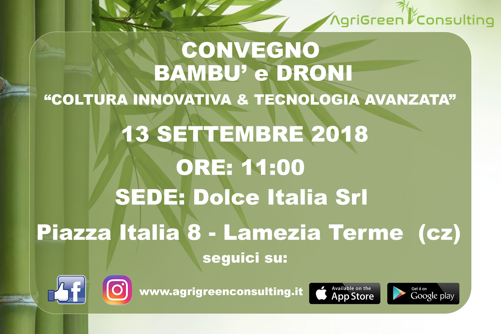 CONVEGNO Lamezia Terme: 13/09/2018- BAMBU’ E DRONI